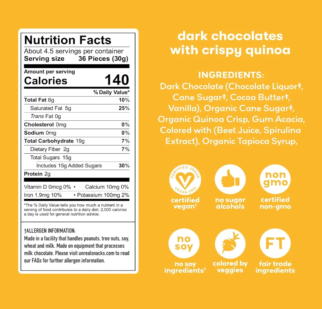 UNREAL, DARK CHOCOLATES WITH CRISPY QUINOA - 6 Units (Wholesale) - Image 2